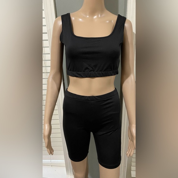 Pants - Crop Top and Shorts Set Black, Green, Blue or Yellow
